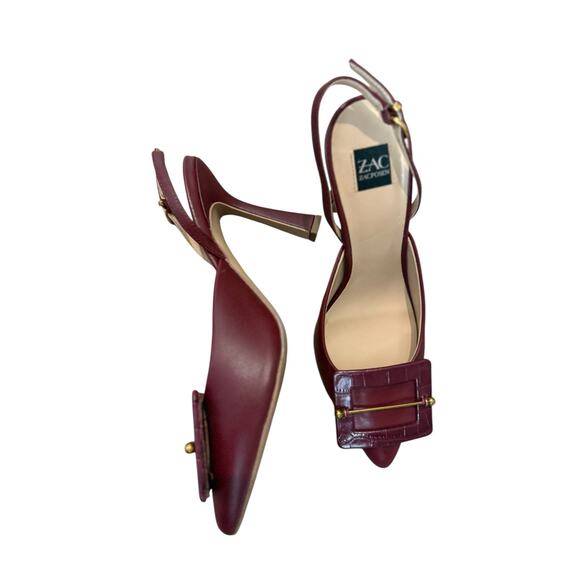 Zac Posen Nena Maroon Red Pointed Toe Stiletto Heel Slingback Pumps Size 7 - Picture 4 of 11